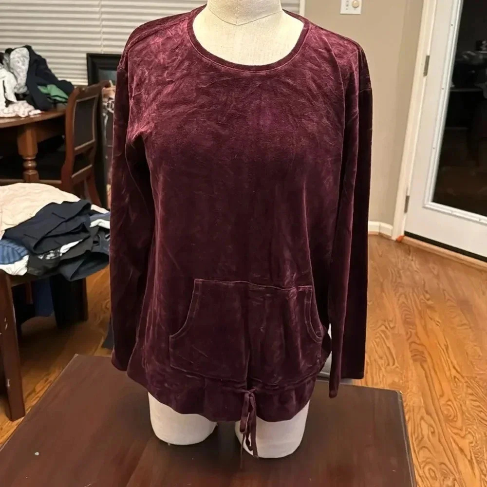 J.Jill pure Jill maroon velour Pima cotton long sleeve top size medium